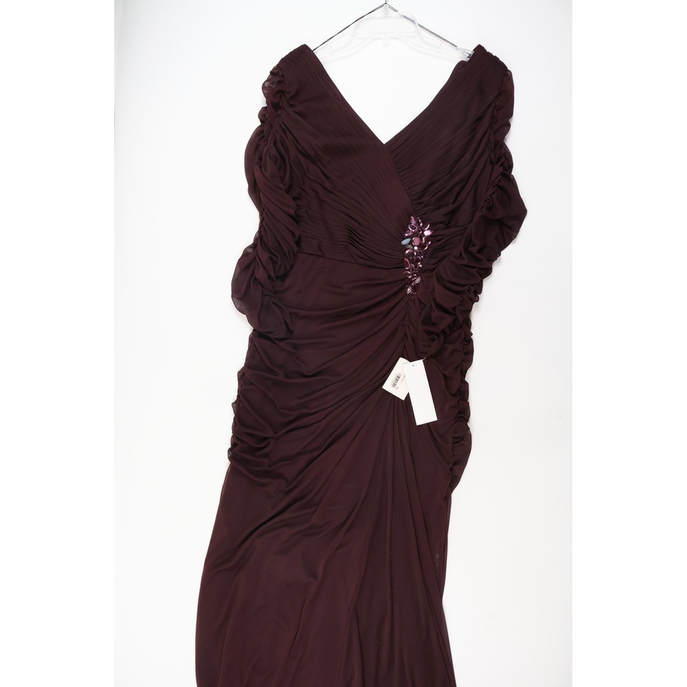 Adrianna Papell Gown Occasions Ruched Jeweled Plum Purple 16 NWT 180